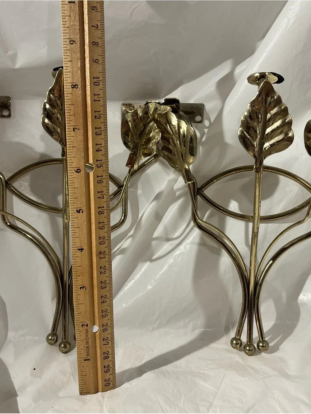 Gold Tone Flat TopMetal Wall Shelf Holders Leaf Design